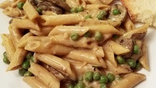 Vegan Pasta Alfredo with Peas & Mushrooms