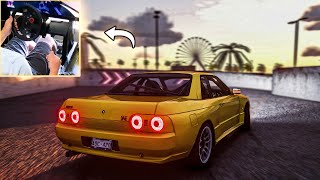 DRIFTING R32 Skyline On Miami Coastline w/Steering Wheel | Assetto Corsa PC