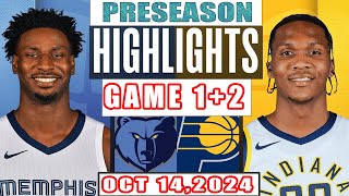 Indiana Pacers Vs Memphis Grizzlies Game 1ST +2ND Highlights Oct 14,2024 NBA Preseason