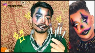 Recreating James Charles halloween makeup(evil clown look)+ testing cheap makeup brushes from amzaon