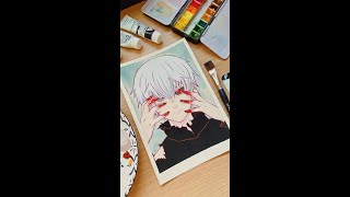 Gouache Painting of Kaneki Ken | Tokyo Ghoul Fanart for Inktober