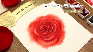 Red Rose Watercolor Painting Step By Step Tutorial | Wet-on-Wet Technique