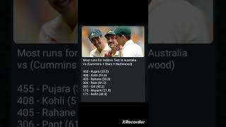 Most runs for India in test in australia  vs (cummins +staff +hazalhood)