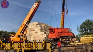 Proses Pengangkatan Mesin Piling Menggunakan Dua Crane