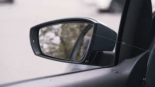 Close up of opening the car window. Action. View from the car interior to the side window and and a