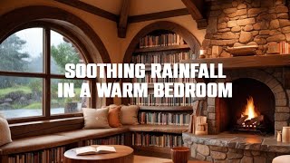 Soothing Rainfall in a Warm Bedroom - Relaxing Fireplace Sounds for a Peaceful Night