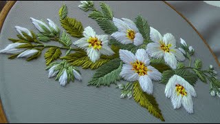 How to embroider a JASMINE Flower  SATIN Embroidery