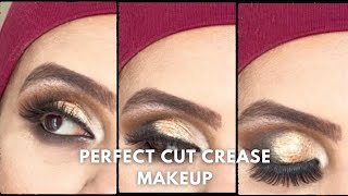 Asian bridal eyes makeup |Golden EASY cut crease makeup tutorial step by step #makeup studiobyAyesha