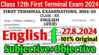 27.8.2024 Class 12th English August Monthly exam Question Paper | Class 12th English By Aniket sir