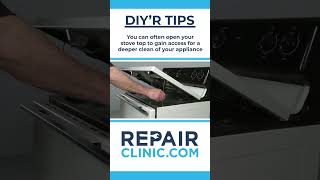 DIY'R TIPS - You can often open your stove top to gain access for a deeper clean of your appliance.