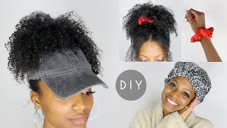 DIY Satin Lined Backless Ponytail Hat, Satin Scrunchies & Satin Bonnet for Natural Hair (NO SEWING)