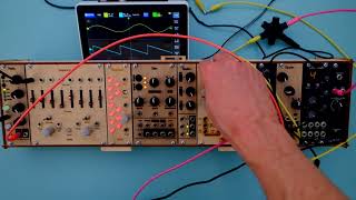 YAA modular ONE - 08CABLES Oscilloscope basic waveform vs. ADSR / filtered waveform