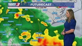 Widespread showers and storms moves into the Cape Fear Tuesday