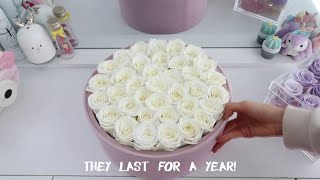 Special ASMR Aesthetic Unboxing Rose Forever New York - Intense White Pink Suede Preserved Roses