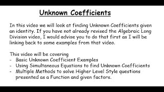 LCHL Algebra Revision - Using Identities or Unknown Coefficients