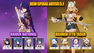 NEW Spiral Abyss 5.1 | Xilonen Itto Taser & Raiden National |  Genshin Impact