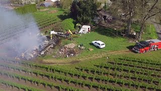 Aerial drone video of fully involved barn fire overhaul in Marion County Oregon