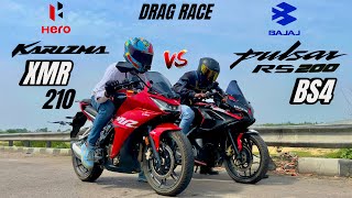 hero Karizma xmr 210 vs bajaj pulsar rs 200 bs4 | DRAG RACE | rs 200 ne to aag lga di 😱🔥