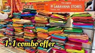 Padi Saravana stores 1+1 combo offers Fancy cotton Raw Silk organza Linen Tussar silk Combo