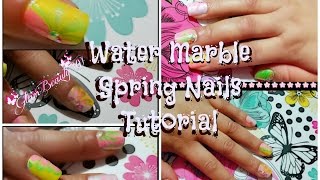 WATER MARBLE SPRING NAILS TUTORIAL (PRESS ON NAILS)