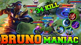 34 Kills Bruno With Inspire !!  Mobile Legends Bruno Best Build Gameplay Guide Tutorial 2023 MLBB