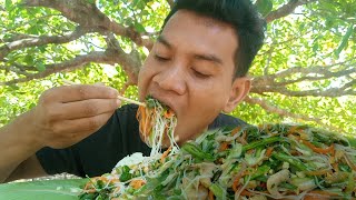 Nhom Sdao Mi Sour With Fried Shrimp Recipe | food asmr mukbang eating