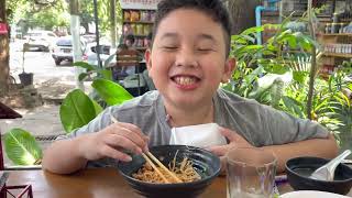 Noodle crazy Liam tasting Shan noodle as first time @Ah Mhat Ta Ya Shan foods