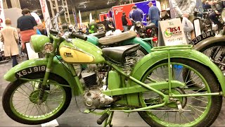 BSA BANTAM MOTORCYCLE Club Stand NEC CLASSIC MOTOR SHOW Jaguar LISTER Electric MINI MOKE Opel GT Car