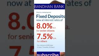 #short, Bandhan bank high interest rates on fixed deposit, #shorts