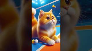 Orange cat is playing badminton