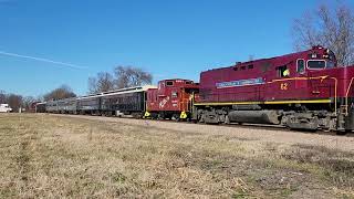 Arkansas & Missouri Holiday Train is southbound at Butterfield, MO at 2:32pm. December 17, 2023.