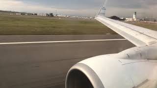 KLM B737-800 Takeoff Vienna runway 16 - Wingview - Seat 07F