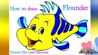 @EZDRAW | How to draw Flounder from The Disney's Little Mermaid | Drawing for beginners step by step