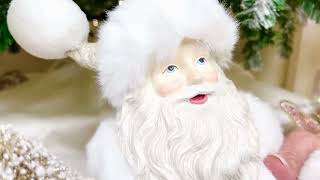 White Fur Trimmed Santa Holding Tree & Staff