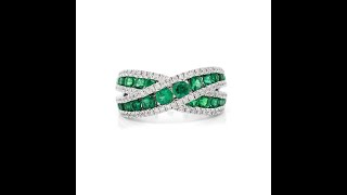 18k White Gold Emerald and Diamond Crossover Ring