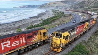 Kiwirail in Action - Oaro Crossover of 736 and G25 by Drone