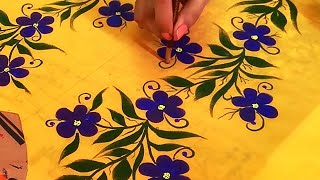 #fabricpainting design|#onestrokepainting on suit at home|Easy floral designs for painting on fabric