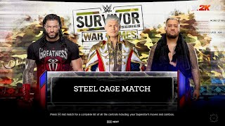 Roman Reigns Vs Cody Rhodes Vs Solo Sikoa Triple Threat Steel Cage Match