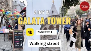 Galata Tower walking street | cheesecake | metro station | 4k HD | Istanbul | Turkiye