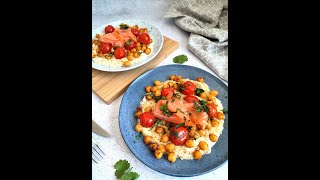 Recette IG bas : Aubergine crémeuse aux pois chiches et tomates épicés + saumon