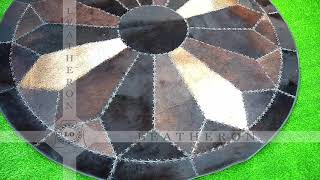 Handmade REAL Cowhide Patchwork Carpet | 100% Natural Cow hide Round Shape Area Rug by LeatherOn