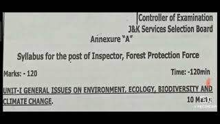 JKSSB released the syllabus for the post of Inspector, Forest Protection Force. Syllabus of insp.