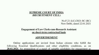 Law vacancy 2021 | Supreme court of India | law fresher vacancy