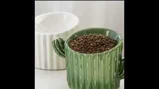 Ceramic Cactus Shaped Cat Food Bowl