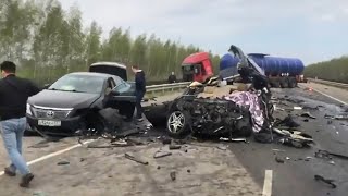 Russia: Mercedes driver killed in brutal high-speed collision with truck