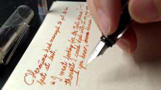 Lamy Safari (Vista) M nib. Monami Orange. Cursive Writing with fountain pen. BG music.