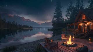 Camping Ambience On A Quiet Night With A Comet Falling | Crackling Fire, Crickets, Water Sounds