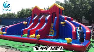 Inflatable double slide with swimming pool