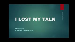 I LOST MY TALK BY RITA JOE SUMMARY AND ANALYSIS