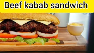 Beef kabab sandwich, how to make kabab sandwich, kofta beef sandwich,